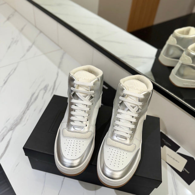 MID-TOP SNEAKERS IN SILVER MIX WHITE LAMBSKIN