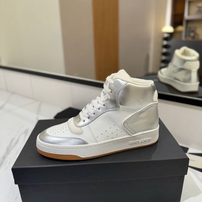 MID-TOP SNEAKERS IN SILVER MIX WHITE LAMBSKIN