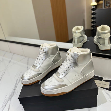 MID-TOP SNEAKERS IN SILVER MIX WHITE LAMBSKIN