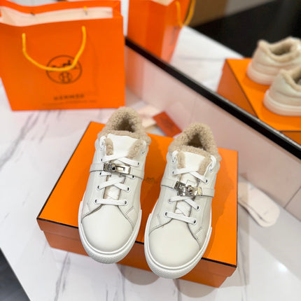 DAY SNEAKER IN WHITE CALFSKIN AND FLEECE LINING