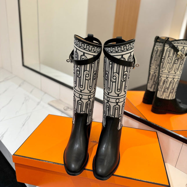 JUMPING BOOT 2 CM IN BLACK CALFSKIN AND BLACK MIX WHITE FABRIC