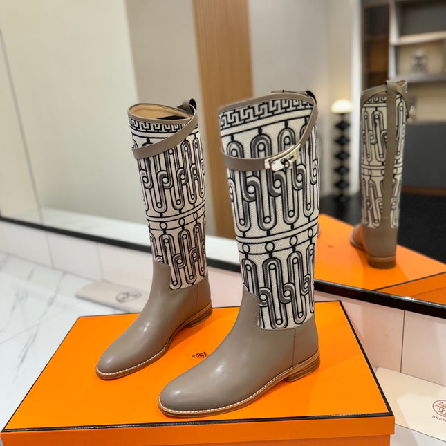 JUMPING BOOT 2 CM IN PASTEL GRAY CALFSKIN AND BLACK MIX WHITE FABRIC