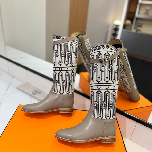 JUMPING BOOT 2 CM IN PASTEL GRAY CALFSKIN AND BLACK MIX WHITE FABRIC