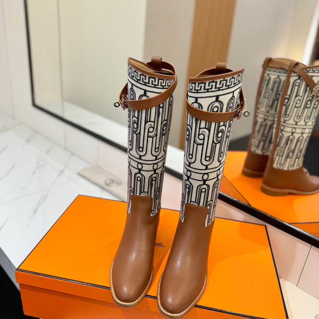 JUMPING BOOT 2 CM IN BRONZE BROWN CALFSKIN AND BLACK MIX WHITE FABRIC