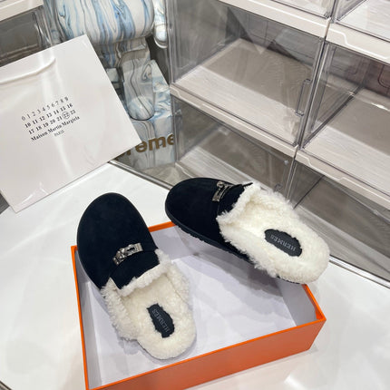 SLIP-ON MULE IN BLACK SUEDE AND SHEARLING LINING