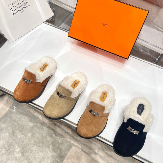 SLIP-ON MULE IN TORTILLA BROWN SUEDE AND SHEARLING LINING