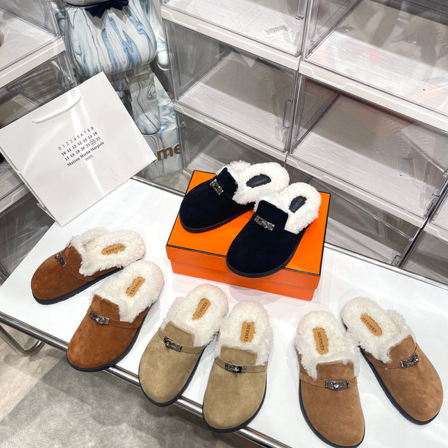 SLIP-ON MULE IN TORTILLA BROWN SUEDE AND SHEARLING LINING