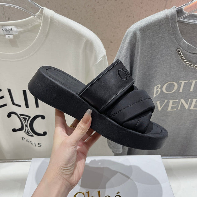 MILA PLATFORM 5 CM IN BLACK NYLON WITH EMBROIDERED LOGO