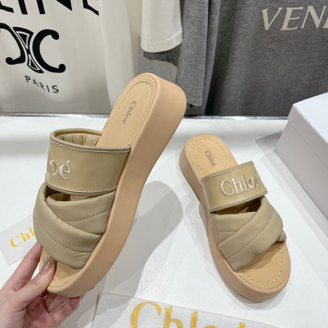 MILA PLATFORM 5 CM IN OYSTER GREY NYLON WITH EMBROIDERED LOGO