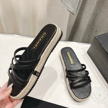 SLIPPERS CROSS STRAPS IN BLACK LAMBSKIN