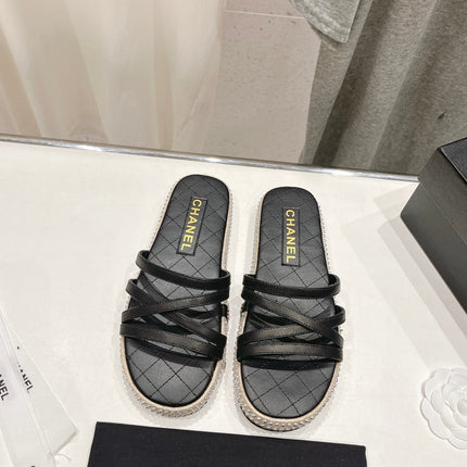 SLIPPERS CROSS STRAPS IN BLACK LAMBSKIN