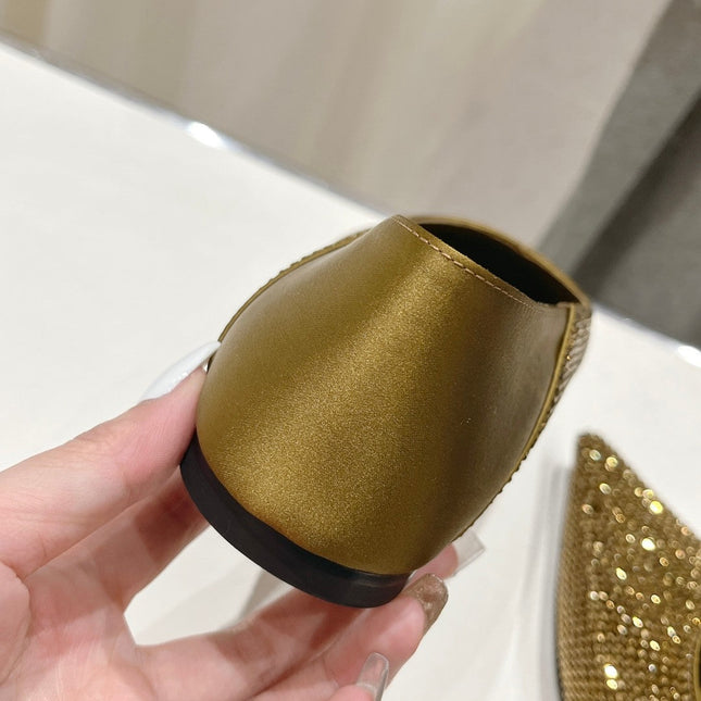 SL NOUR LEOPARD POINT TOE BALLET MUSTARD CRYSTAL SATIN