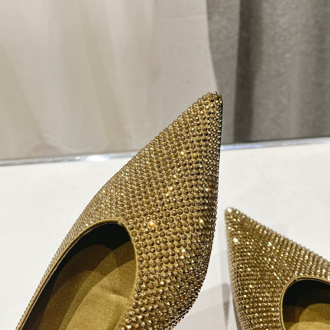 SL NOUR LEOPARD POINT TOE BALLET MUSTARD CRYSTAL SATIN