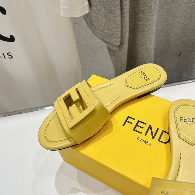 FENDI BAGUETTE SLIDES IN BRIGHT YELLOW LAMBSKIN