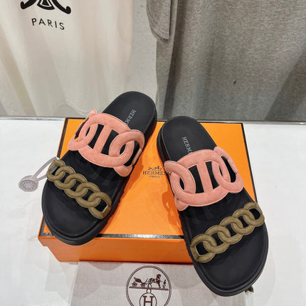 EXTRA SANDAL BLACK MIX PEACH MIX MOSS CALFSKIN