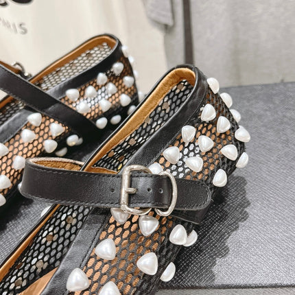ALAIA PEARL MARY JANE SHOES IN BLACK MIX WHITE MESH AND CALFSKIN