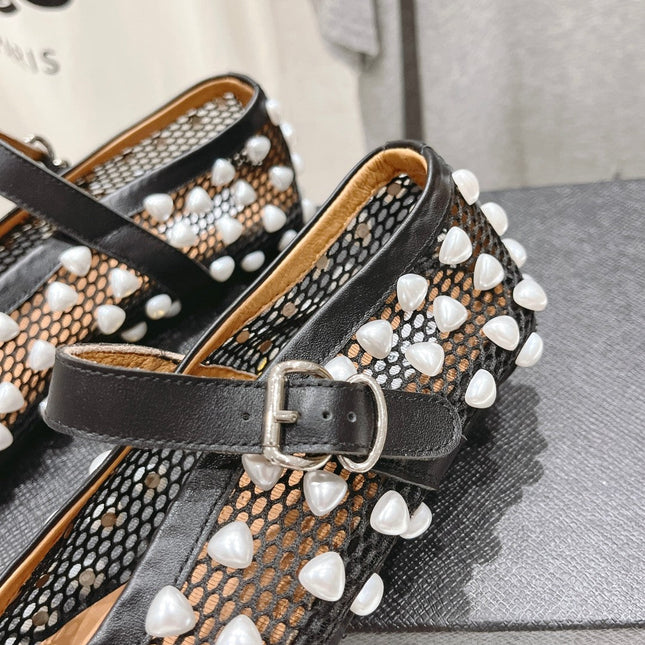 ALAIA PEARL MARY JANE SHOES IN BLACK MIX WHITE MESH AND CALFSKIN