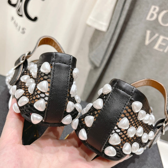 ALAIA PEARL MARY JANE SHOES IN BLACK MIX WHITE MESH AND CALFSKIN