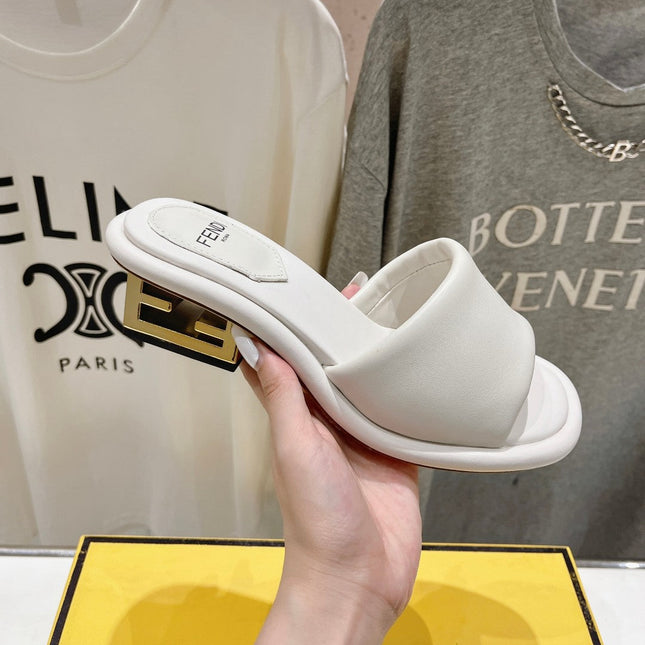 FENDI BAGUETTE MEDIUM-HEEL SANDALS 45 MM IN WHITE CALFSKIN