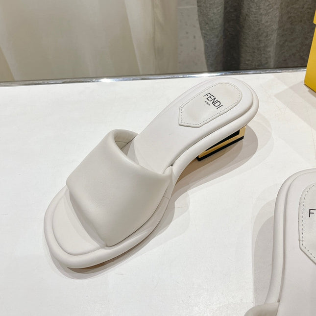 FENDI BAGUETTE MEDIUM-HEEL SANDALS 45 MM IN WHITE CALFSKIN