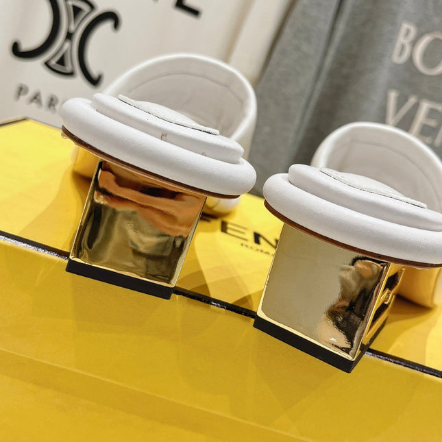 FENDI BAGUETTE MEDIUM-HEEL SANDALS 45 MM IN WHITE CALFSKIN