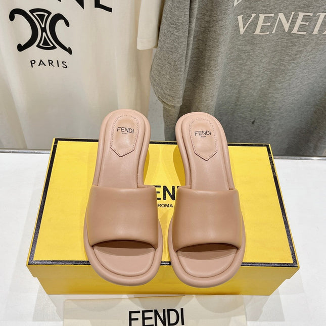 FENDI BAGUETTE MEDIUM-HEEL SANDALS 45 MM IN DESERT SAND CALFSKIN
