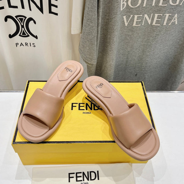 FENDI BAGUETTE MEDIUM-HEEL SANDALS 45 MM IN DESERT SAND CALFSKIN
