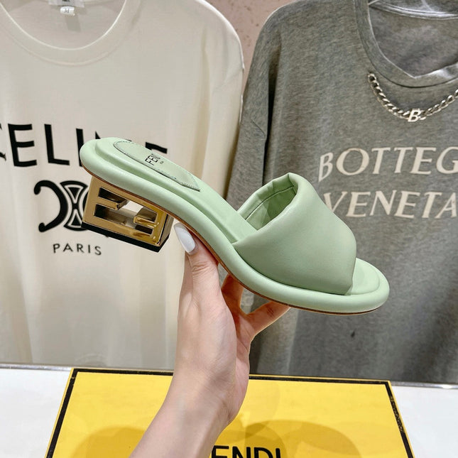 FENDI BAGUETTE MEDIUM-HEEL SANDALS 45 MM IN GREEN MINT CALFSKIN