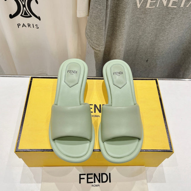 FENDI BAGUETTE MEDIUM-HEEL SANDALS 45 MM IN GREEN MINT CALFSKIN