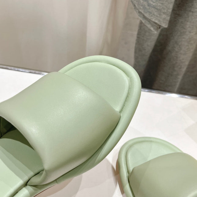 FENDI BAGUETTE MEDIUM-HEEL SANDALS 45 MM IN GREEN MINT CALFSKIN