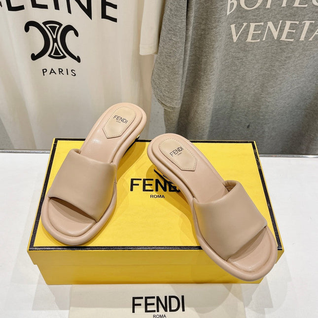FENDI BAGUETTE MEDIUM-HEEL SANDALS 45 MM IN BISQUE BEIGE CALFSKIN