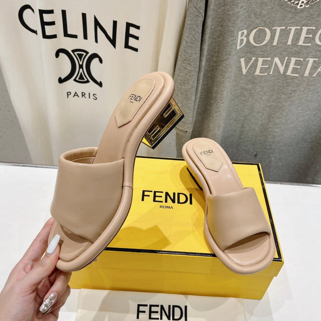 FENDI BAGUETTE MEDIUM-HEEL SANDALS 45 MM IN BISQUE BEIGE CALFSKIN