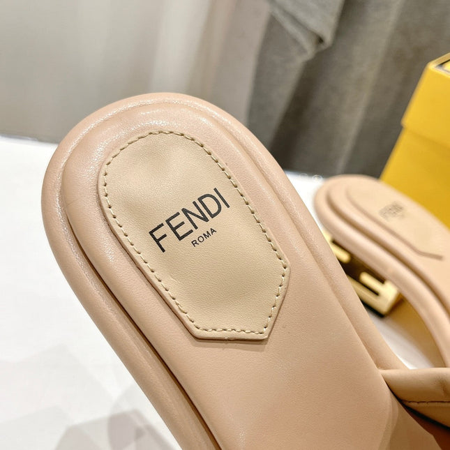 FENDI BAGUETTE MEDIUM-HEEL SANDALS 45 MM IN BISQUE BEIGE CALFSKIN