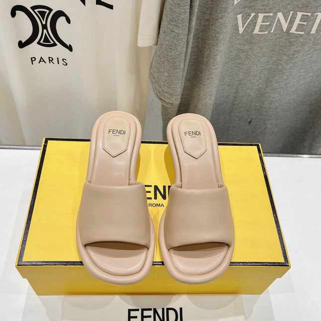 FENDI BAGUETTE MEDIUM-HEEL SANDALS 45 MM IN BISQUE BEIGE CALFSKIN