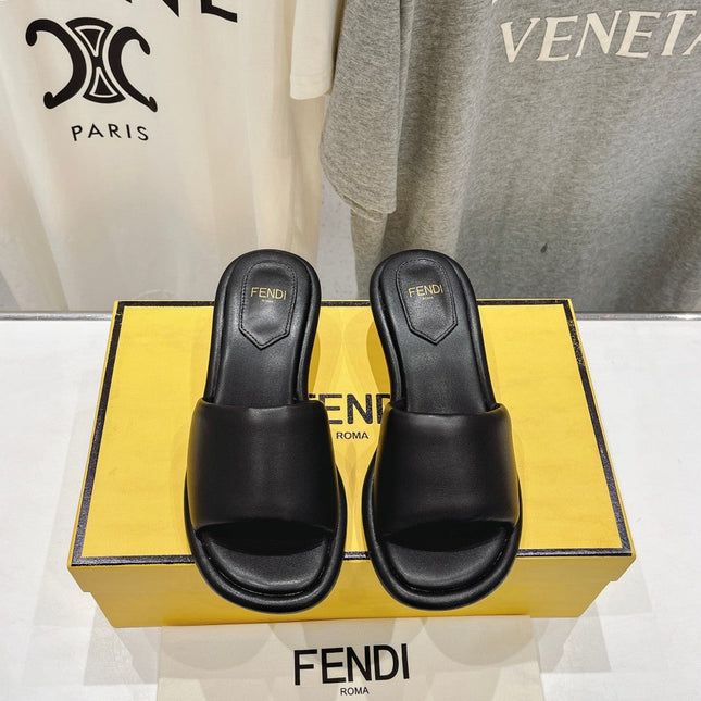 FENDI BAGUETTE MEDIUM-HEEL SANDALS 45 MM IN BLACK CALFSKIN