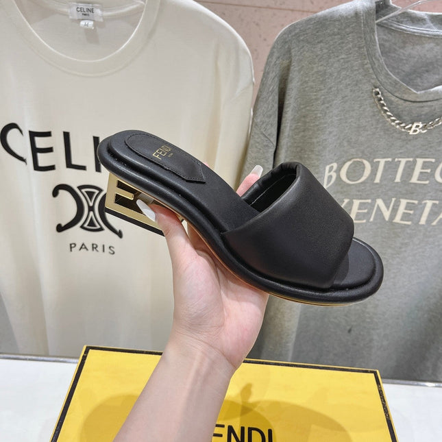 FENDI BAGUETTE MEDIUM-HEEL SANDALS 45 MM IN BLACK CALFSKIN