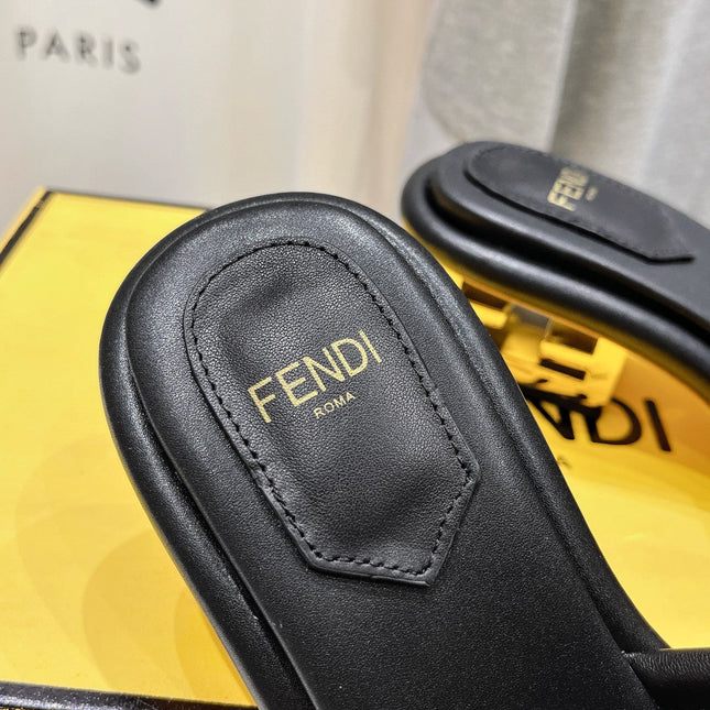 FENDI BAGUETTE MEDIUM-HEEL SANDALS 45 MM IN BLACK CALFSKIN
