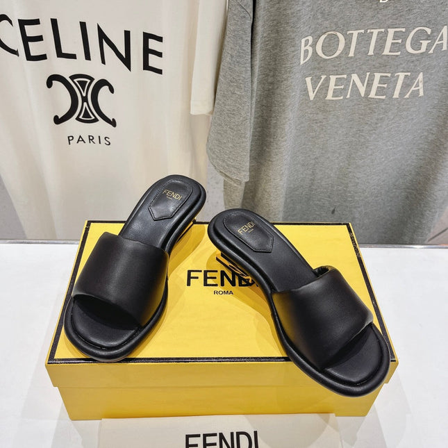 FENDI BAGUETTE MEDIUM-HEEL SANDALS 45 MM IN BLACK CALFSKIN