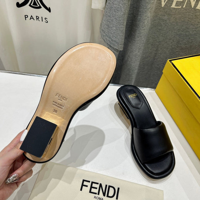 FENDI BAGUETTE MEDIUM-HEEL SANDALS 45 MM IN BLACK CALFSKIN