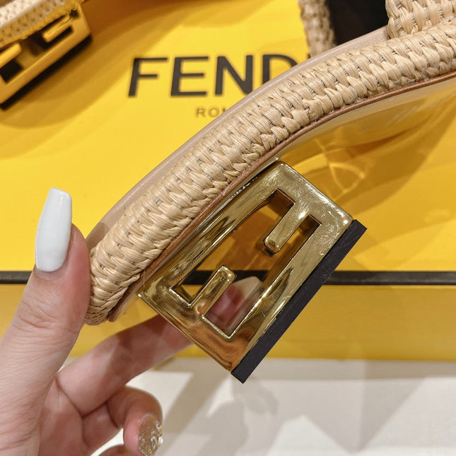 FENDI FFOLD MEDIUM-HEEL SANDALS 45 MM IN TUSCAN BEIGE COTTON FIBRE