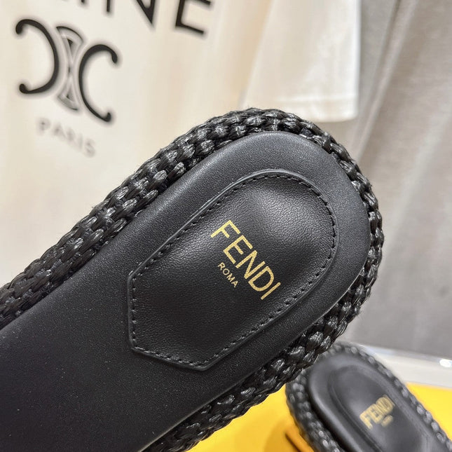 FENDI FFOLD MEDIUM-HEEL SANDALS 45 MM IN BLACK COTTON FIBRE