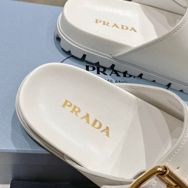 PRA STRAP SLIDES SANDALS WHITE CALFSKIN