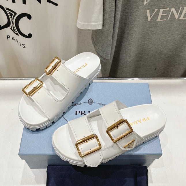 PRA STRAP SLIDES SANDALS WHITE CALFSKIN