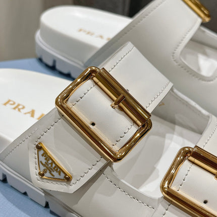PRA STRAP SLIDES SANDALS WHITE CALFSKIN