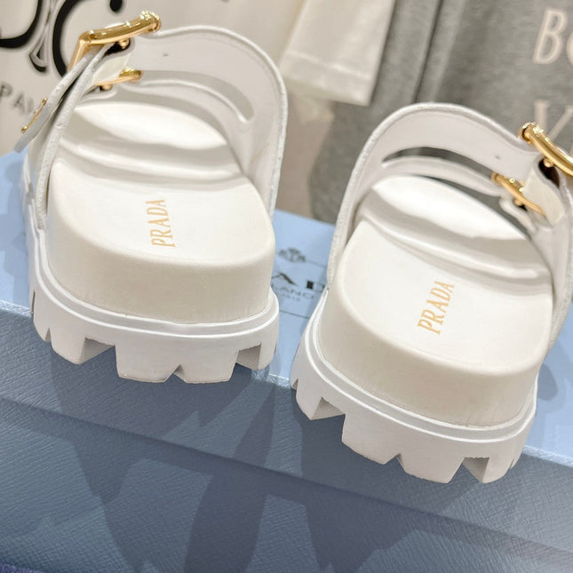 PRA CROCODILE MOTIF STRAP SLIDES SANDALS WHITE CALFSKIN