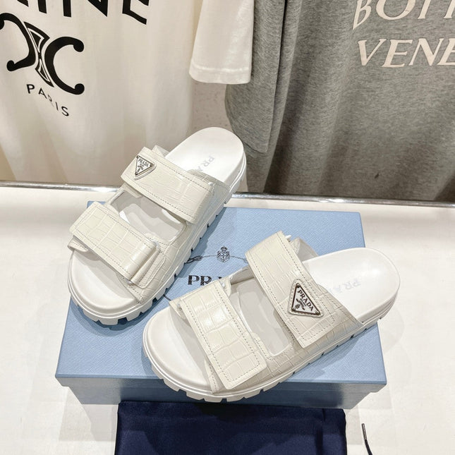 PRA CROCODILE LEATHER MOTIF SANDALS WHITE CALFSKIN