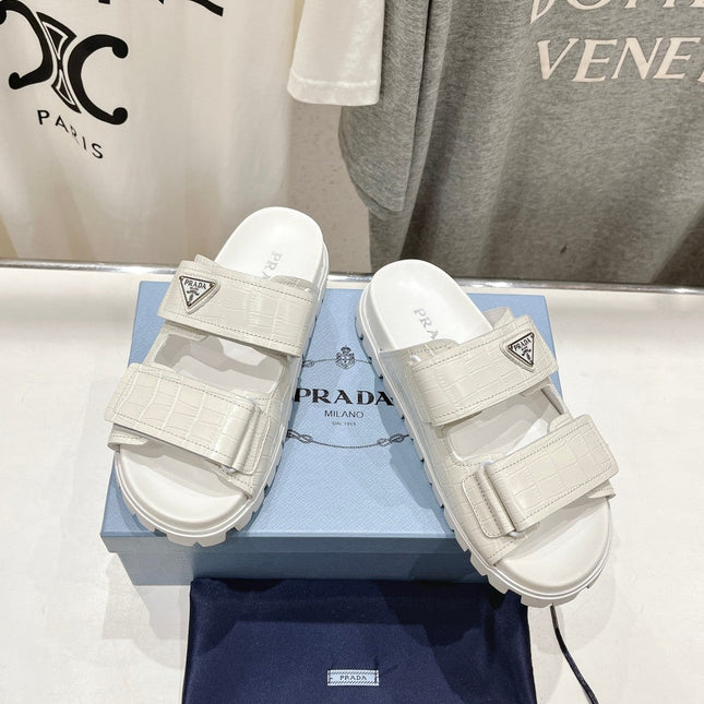PRA CROCODILE LEATHER MOTIF SANDALS WHITE CALFSKIN