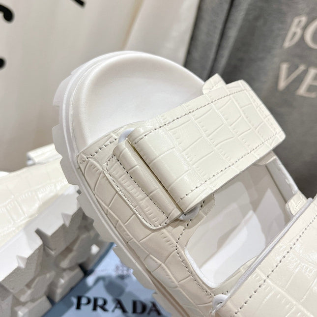 PRA CROCODILE LEATHER MOTIF SANDALS WHITE CALFSKIN