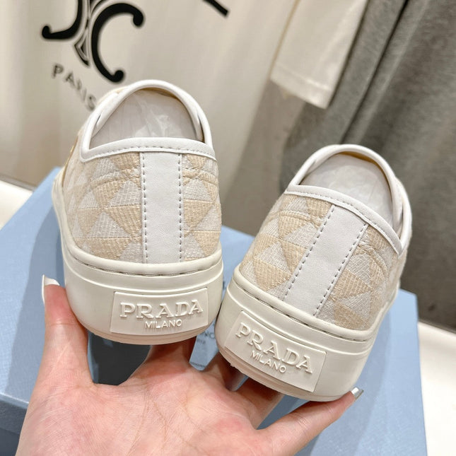 PRA PRINTED COTTON SNEAKERS WHITE AND BEIGE CANVAS