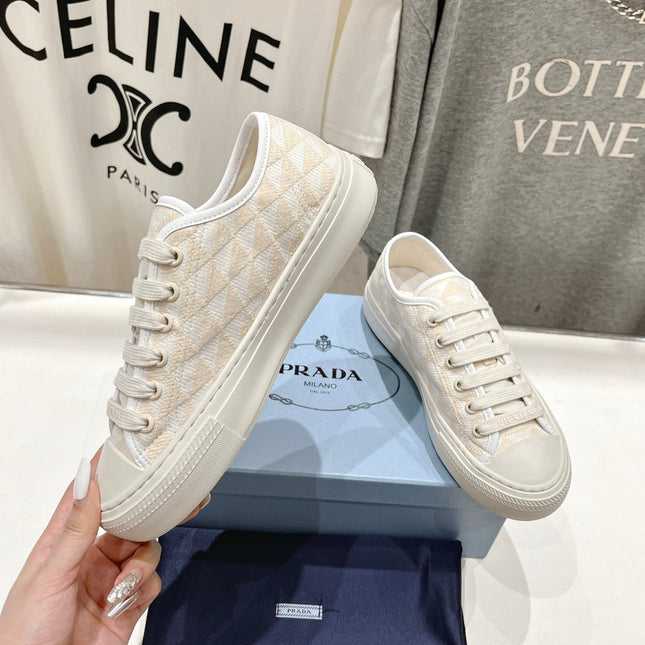 PRA PRINTED COTTON SNEAKERS WHITE AND BEIGE CANVAS